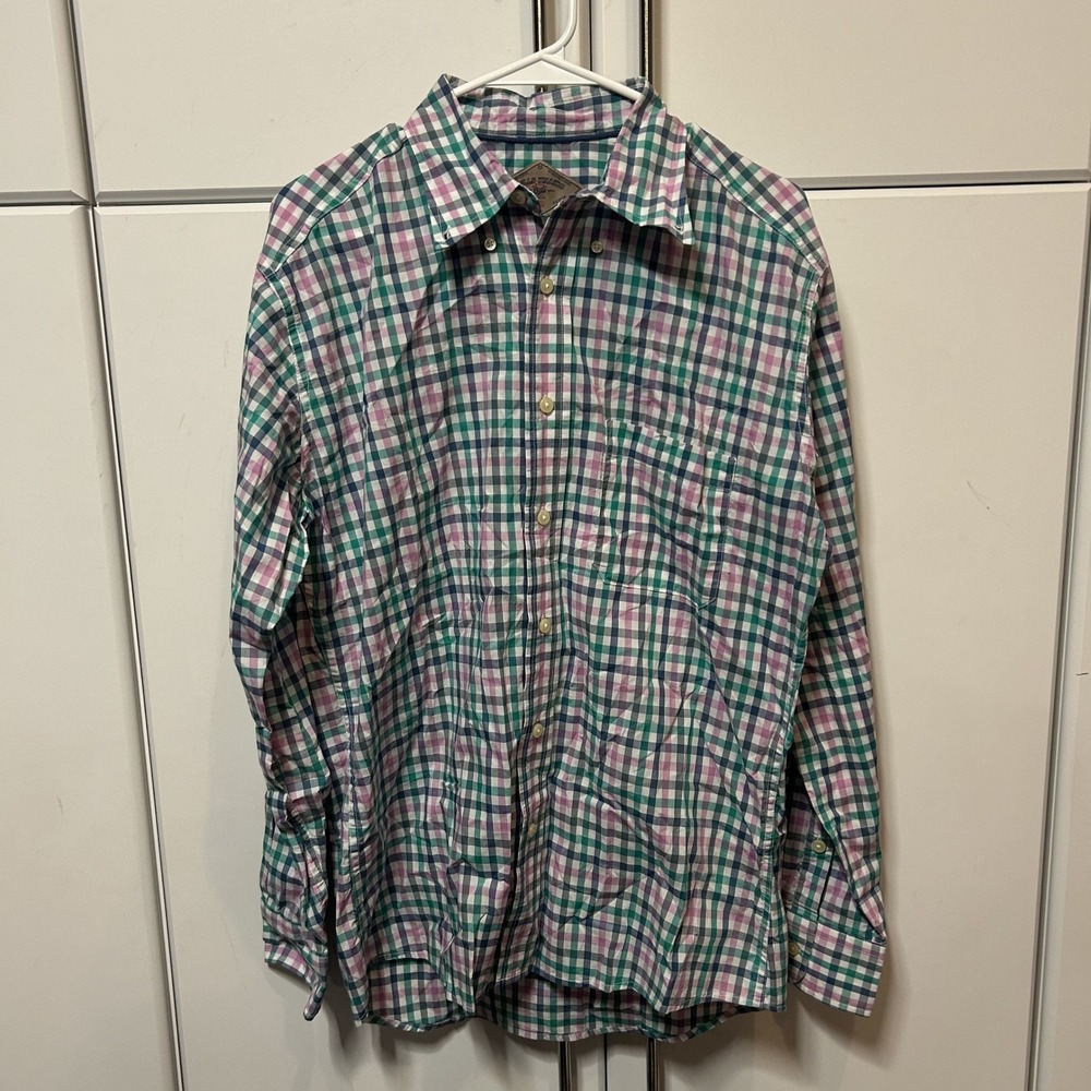 Bills Khakis Mens Classic Fit Gingham Plaid Button Down Shirt Green Purple Sz M